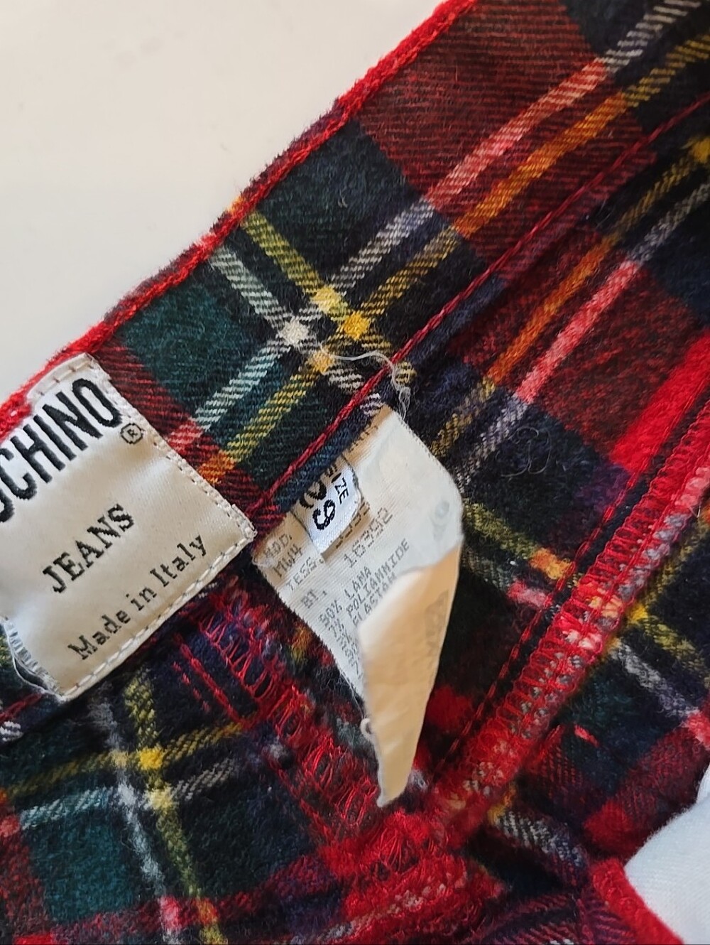 Vintage Moschino Tartan Red Plaid Wool Pants Size 29 - Picture 3 of 12